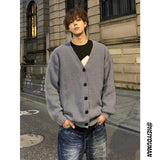 older mens fashion American Retro Simple Solid Color V-neck Knitted Cardigan Autumn and Winter Lazy Style Trendy Coat Men's Thin Sweater