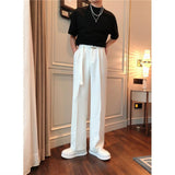 men’s fashion Spring and Summer White Drop-down Pants Men's Loose-Fit Belt Draping Suit Pants Wide-Leg Casual Solid Color Trousers