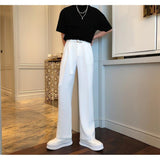 men’s fashion Spring and Summer White Drop-down Pants Men's Loose-Fit Belt Draping Suit Pants Wide-Leg Casual Solid Color Trousers