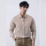 old money outfits men Spring and Autumn Striped Long-Sleeved Shirt Trendy Men's Handsome Artistic Casual Shirt Japanese Casual Elegant Shirt Thin