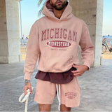 winter outfits men Daily Home Comfortable Simple Basic Printed Hooded Sweater Drawstring Shorts Two-Piece Set MC11-MA1