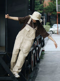 Xituodai Tide Color Block Denim Casual Jumpsuit Suspender Pants Parka