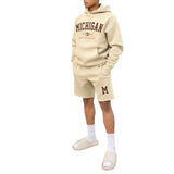 winter outfits men Daily Home Comfortable Simple Basic Printed Hooded Sweater Drawstring Shorts Two-Piece Set MC11-MA1