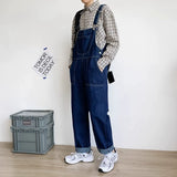 Xituodai Distressed Blue Slim-Looking Suspenders for Men and Women Ins Denim jumpsuit pants