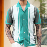 summer outfits men New Men's Summer Stitching Contrast Color Sweater Lapel Business Polo Shirt Men 