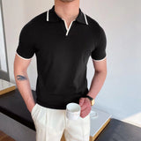 masculine men Casual Lapel Polo Shirt Men's Business All-Match Slim Fit Micro Elastic T-shirt Summer Breathable Fashion Knitted Non-Ironing Short Sleeve