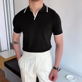 masculine men Casual Lapel Polo Shirt Men's Business All-Match Slim Fit Micro Elastic T-shirt Summer Breathable Fashion Knitted Non-Ironing Short Sleeve