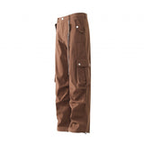 grunge outfits Wenlimei Retro Brown Overalls Men's Autumn Multi-Pocket Wide-Leg Casual Pants Outdoor Versatile Sports