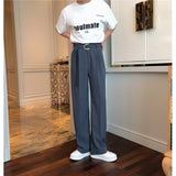 men’s fashion Spring and Summer White Drop-down Pants Men's Loose-Fit Belt Draping Suit Pants Wide-Leg Casual Solid Color Trousers