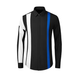 black men fashion urban Men's Slim-Fit Blue and White Contrast Color Stitching Fashion Personality New Shirt Cotton Spinning Non-Ironing Craft Suit