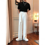 men’s fashion Spring and Summer White Drop-down Pants Men's Loose-Fit Belt Draping Suit Pants Wide-Leg Casual Solid Color Trousers