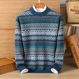 mens fall fashion Autumn and Winter New Young and Middle-Aged Half Turtleneck round Neck Men's Pullover Thickened Striped Sweater Knitted Bottoming Shirt