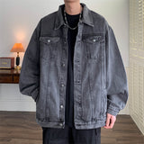 90s fashion men Autumn Solid Color Men's Denim Clothing Couple Wear Loose Jacket Young Students plus Size Denim Jacket Men