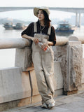 Xituodai Tide Color Block Denim Casual Jumpsuit Suspender Pants Parka