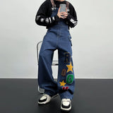 Xituodai Couple Amekaji Parka One-Piece Denim Suspenders  jumpsuit pants