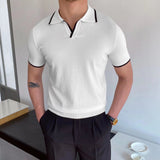 masculine men Casual Lapel Polo Shirt Men's Business All-Match Slim Fit Micro Elastic T-shirt Summer Breathable Fashion Knitted Non-Ironing Short Sleeve