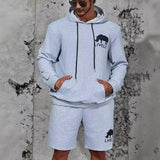 winter outfits men Daily Home Comfortable Simple Basic Printed Hooded Sweater Drawstring Shorts Two-Piece Set MC11-MA1