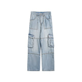 fall fits men Ouswe American Heavy Industry Vintage Washed Jeans Men's Loose Pocket Overalls Wide Leg Pants Rk82