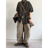 masc outfits Japanese Retro Loose Wide-Leg Overalls for Boys and Girls Summer Thin All-Match Straight Ankle-Tied Casual Pants Fashion