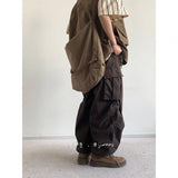 masc outfits Japanese Retro Loose Wide-Leg Overalls for Boys and Girls Summer Thin All-Match Straight Ankle-Tied Casual Pants Fashion