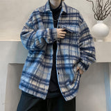 black men fashion urban Chanel Style Thickened Woolen Coat Men's Autumn and Winter Design Fashion Brand Loose Warm Plaid Jacket Stand Collar Cotton-Padded Jacket