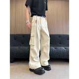 grunge outfits Wenlimei Retro Brown Overalls Men's Autumn Multi-Pocket Wide-Leg Casual Pants Outdoor Versatile Sports