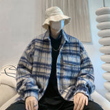 Xituodai black men fashion urban Chanel Style Thickened Woolen Coat Men's Autumn and Winter Design Fashion Brand Loose Warm Plaid Jacket Stand Collar Cotton-Padded Jacket