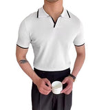 masculine men Casual Lapel Polo Shirt Men's Business All-Match Slim Fit Micro Elastic T-shirt Summer Breathable Fashion Knitted Non-Ironing Short Sleeve