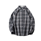 90s fashion men Autumn and Winter New Retro Brushed Ins Plaid Long-Sleeved Shirt Men's Trendy Korean Style Lapel Loose Shirt Jacket