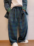 Xituodai 90s fashion Autumn New Loose Couple's Retro Green Plaid Wide-Leg Pants Men's Casual Lazy Straight Casual Pants Fashion