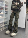 Xituodai Retro Camouflage Cargo Pants Men and Women Autumn Slightly Flared