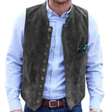 Xituodai Men Vest Brown Frosted Velvet Suit Vest Daily Casual Style Waistcoat Round Neck Single Breasted Sleeveless Male Jacket