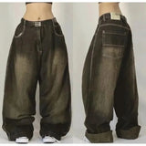 Xituodai 2024 New Fashion Popular Grey Washed Exaggerated Baggy Jeans Y2K Street Vintage Hip-hop Punk Style High Waist Wide Leg Pants