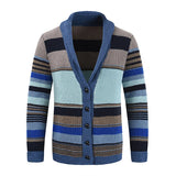 Xituodai Men  Wintern outfits Trendy Mens Knitted Cardigans 2025 Spring Casual Button-up Lapel Sweatercoats Men Vintage Rainbow Striped Sweater Jacket Coats Xituodai Men  Wintern outfits