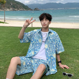 Xituodai Summer Men's Hawaiian Beach Sets Single Breasted Graffiti Printed Short Sleeve Shirt and Shorts Casual Vacation Travel Outfit