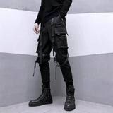 Xituodai Techwear Black Cargo Pants for Men Cargo Trousers Male Japanese Streetwear Hip Hop Spring Ribbon Pocket Harajuku Fashion