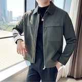 Xituodai Autumn and Winter New Men's Daily Commuting Windproof Jacket Slim-fit PU Leather Outerwear, Solid Color Zipper Motorcycle Jacket