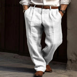 Xituodai 2024 Men Casual Straight Linen Pants Solid Khaki White Stand Pocket Trousers Plus Size Mens Elegant Fashion Sweatpants