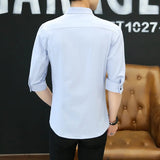 Xituodai 2024 New Summer Men's Stand Collar Solid Color Single-breasted High Street Slim Casual 3/4 Sleeve Young Style Shirt Tops Xituodai