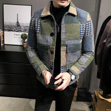 Xituodai New Hombre Korean Casual Men Stitching Jacket Slim Jacket Fashion Warm Long-sleeved Plaid Gentleman Pockets Coat Jacket S-3XL