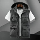 Xituodai Hooded Vest Men's Multi-Pocket Loose Workwear Sleeveless Jacket Men Hiking Fishing Reporter Cargo Tool Waistcoat Big Size 6XL