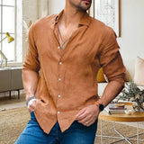 Xituodai Men Spring Shirt Lapel Button Solid Color Long Sleeves Single-breasted Daily Wear Mid Length Soft Men Autumn Top Male Clothes