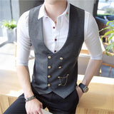 Xituodai Men's Double Breasted Vest Spring 2024 New Slim Sleeveless Formal Suit Vest Gray Black Fashion Men's Business Casual Suit Vest