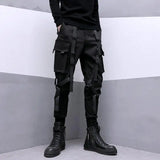 Xituodai Techwear Black Cargo Pants for Men Cargo Trousers Male Japanese Streetwear Hip Hop Spring Ribbon Pocket Harajuku Fashion