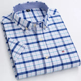 Xituodai Men's Fashion Versatile Short Sleeve Oxford Shirt Single Chest Pocket Regular-fit Comfortable Cotton Plaid Striped Casual Shirts