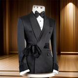 Xituodai Double Breasted Suit Jacket for Men Wedding 2024 Shawl Lapel Slim Fit Groom Blazer with Belt 1 Pc Fashion Coat