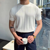 Xituodai 2024 Summer Men Knit Ice silk T shirts High Quality Solid Color Stripe Short sleeve O-neck Tee Tops Mens Thin Slim Fit T-Shirts