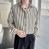 Xituodai Korean Leisure Hipster Creative Popularity Handsome Senior Drape Trend Stripe Temperament Men's Long Sleeved Shirt Autumn