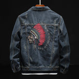 Xituodai Fashion Streetwear Men Jacket Retro Blue Indian Chief Embroidery Denim Jackets Men Size M-6XL Hip Hop Punk Coats