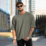 Xituodai Summer Men's Ribbed T Shirts Fashion Letter Embroidery Loose Short Sleeve Tees 2024 Streetwear Men Clothes Casual Pullover Tops